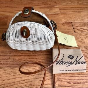 Patricia Nash Spring Wicker Crossbody Natural Tan Leather handbag NWT